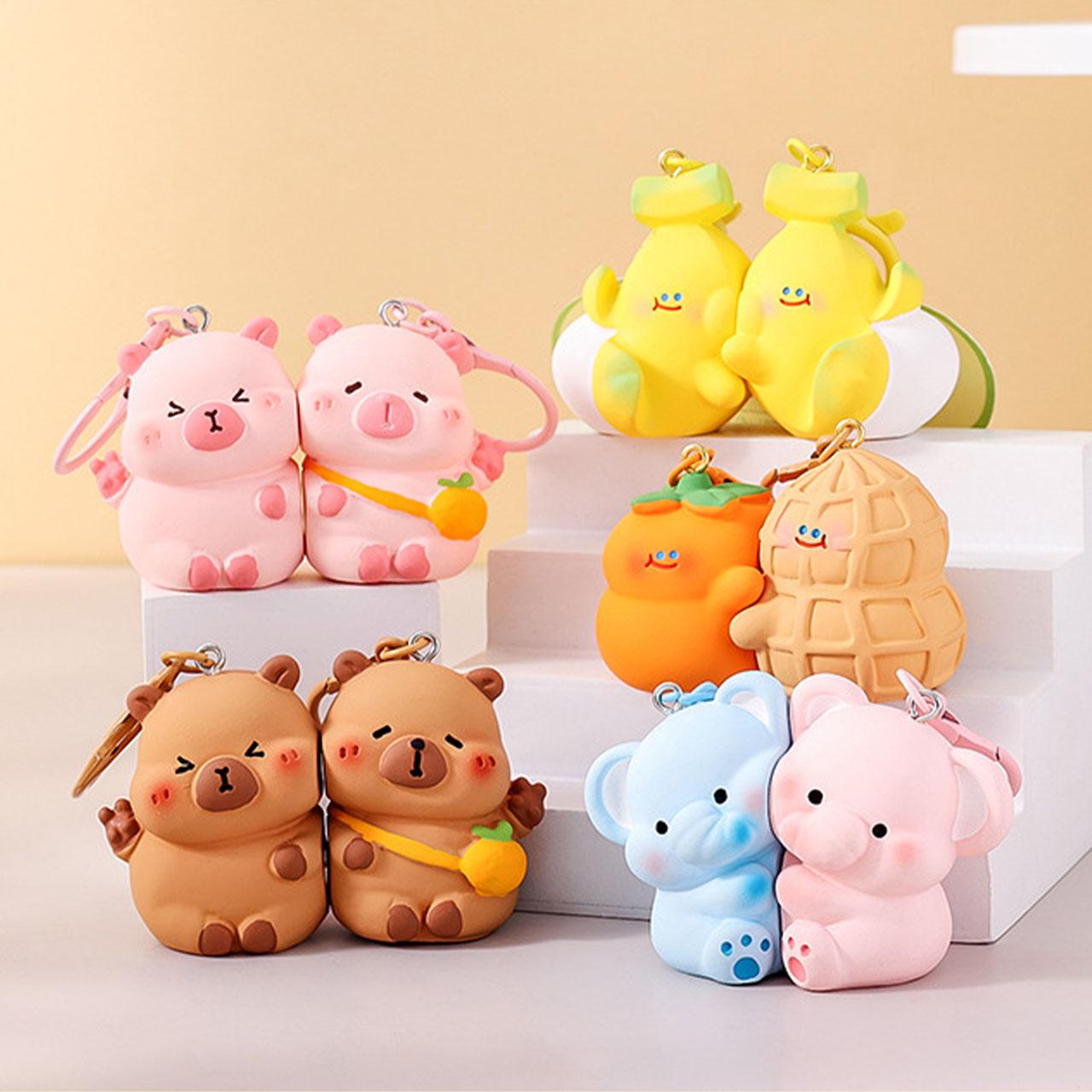 Gantungan Kunci Pasangan Couple Bag Charm Model Capybara Pink Pisang Gajah Kacang