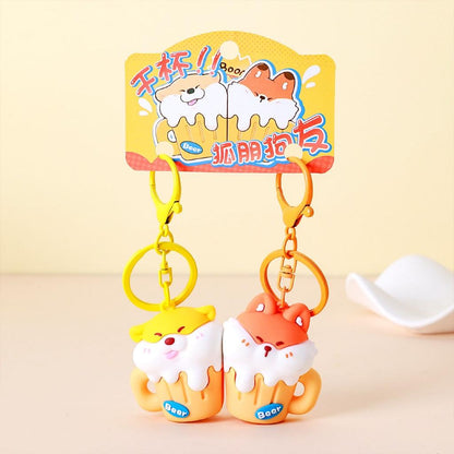 Gantungan Kunci Magnet Couple 1 Set Sepasang Seri Fox And Puppy Drinking Beer