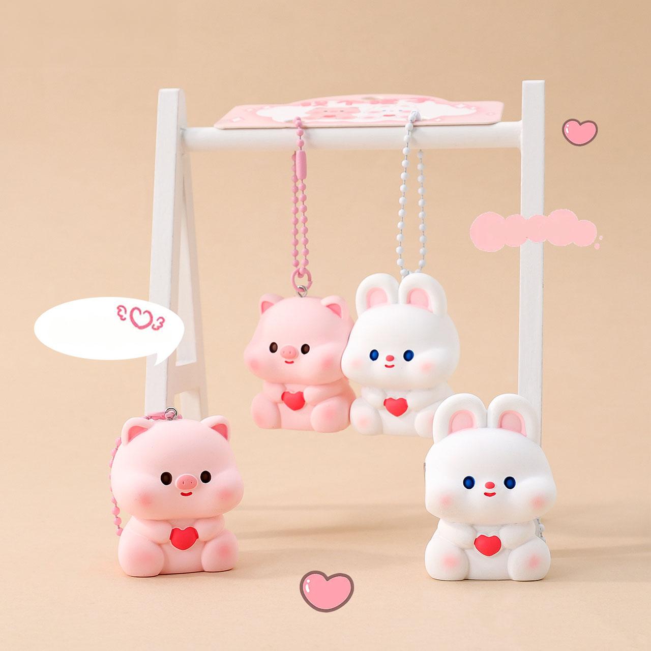 Gantungan Kunci Bag Charm Aksesori Tas Seri Pink Piggy And White Bunny