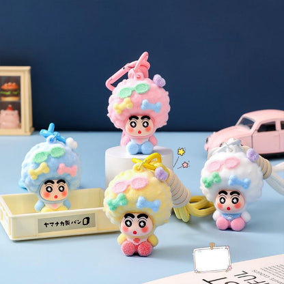 Gantungan Kunci Bag Charm Aksesori Tas Shinchan Kribo Dgn Pita