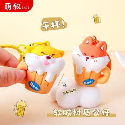Gantungan Kunci Magnet Couple 1 Set Sepasang Seri Fox And Puppy Drinking Beer