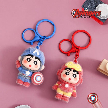 Gantungan Kunci Bag Charm Aksesori Tas Seri Shinchan Kostum Marver Ironman Captain America