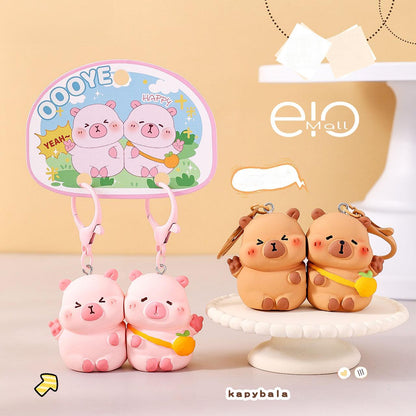 Gantungan Kunci Pasangan Couple Bag Charm Model Capybara Pink Pisang Gajah Kacang