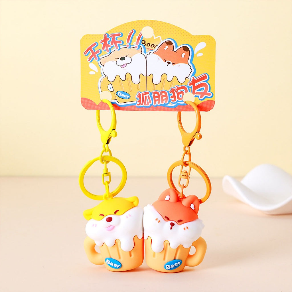 Gantungan Kunci Magnet Couple 1 Set Sepasang Seri Fox And Puppy Drinking Beer