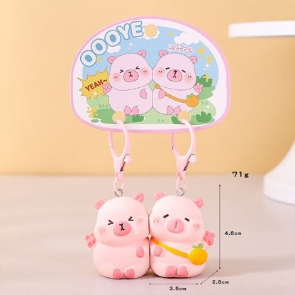 Gantungan Kunci Pasangan Couple Bag Charm Model Capybara Pink Pisang Gajah Kacang
